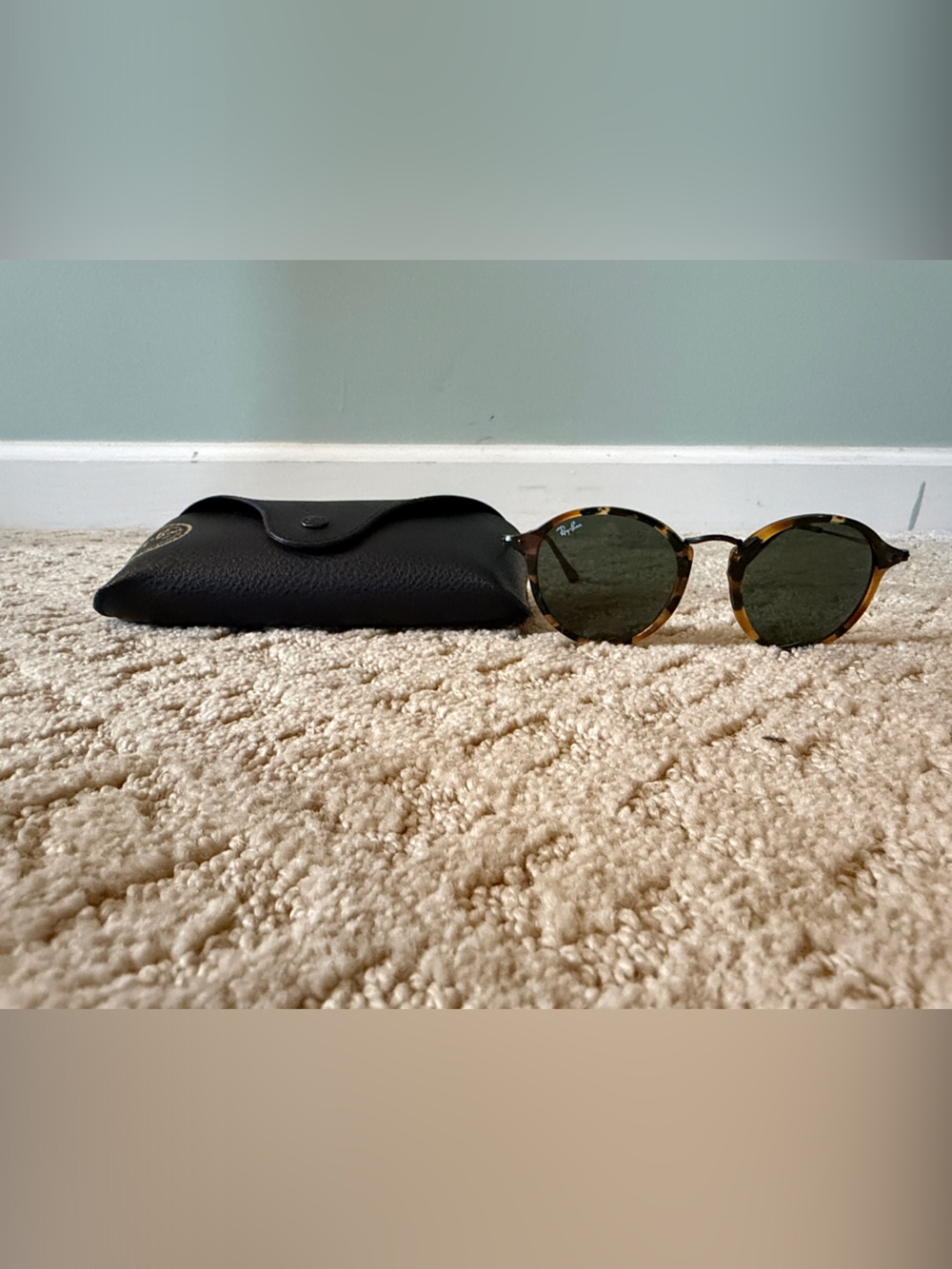 Ray-Ban Tortoiseshell Frame Sunglasses with Green Lenses